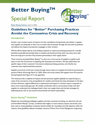 Guidelines for “Better” Purchasing Practices Amidst the Coronavirus Crisis and Recovery