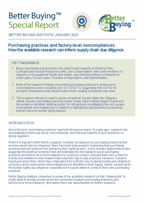Better Buying Institute: Purchasing Practices and factory-level non compliances - how the available research can inform supply chain due diligence
