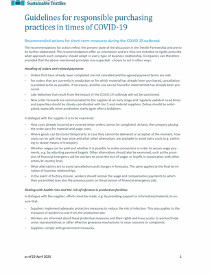 Partnership for Sustainable Textiles: Guidelines for responsible purchasing practices in times of COVID-19