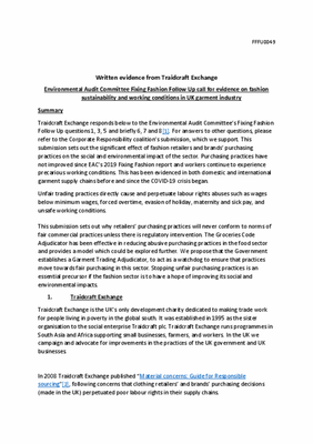 Fixing Fashion Follow Up call for evidence on fashion sustainability and working conditions in UK garment industry